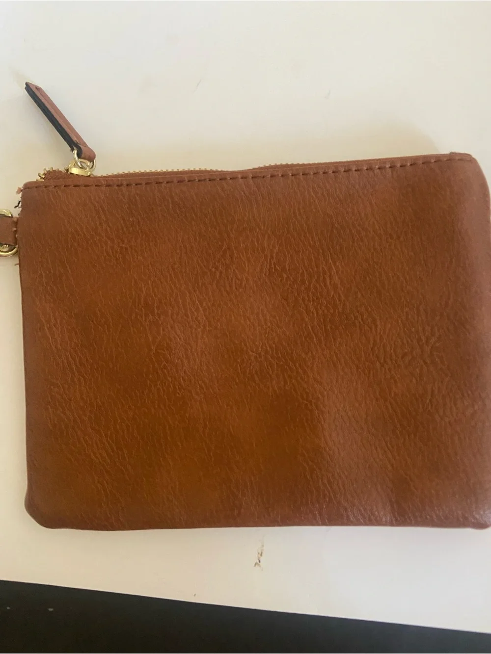 Steve Madden Tan Zip Card Pouch with Gold Hardware
